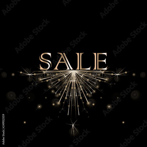 Sale discounts concept with fireworks sparklers. Banner, poster, flyer, card for web or print. Christmas decoration. Celebration. Realistic sparkler lights isolated on black.