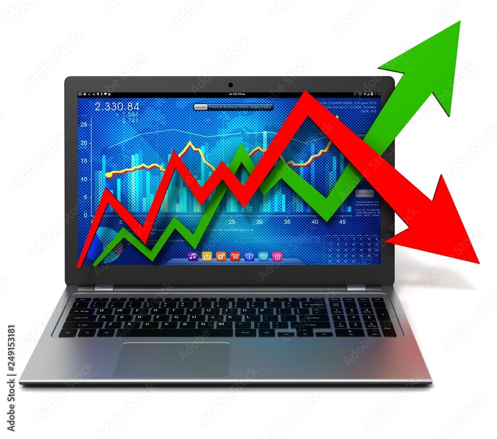 laptop and business finance graph 3d illustration laptop and business finance graph 3d illustration