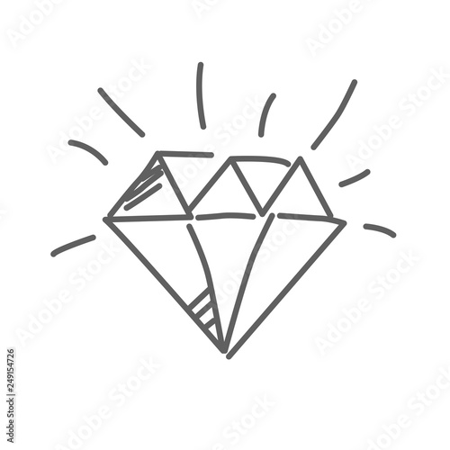 Brilliant icon, diamond in doodle style, vector illustration