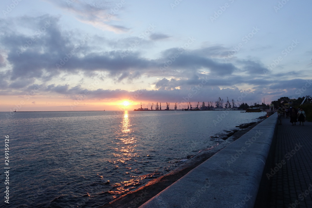 Sunset over port.