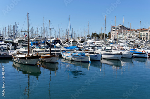 Yachts moored in Old Port of Cannes . French Peviera, Provence-Alpes-Cote d'Azur, France, Europe