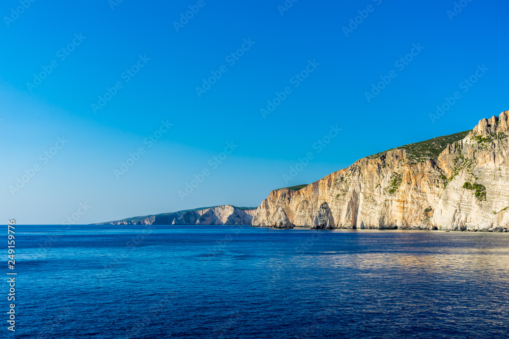 Greece, Zakynthos, Rocky coast of cape plakaki near agalas in warm light