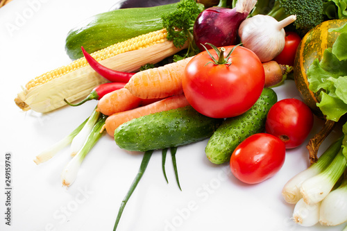 fresh vegetables on the white background, healthy concept
