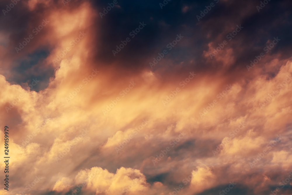 Winter sunset sky with dramatic clouds