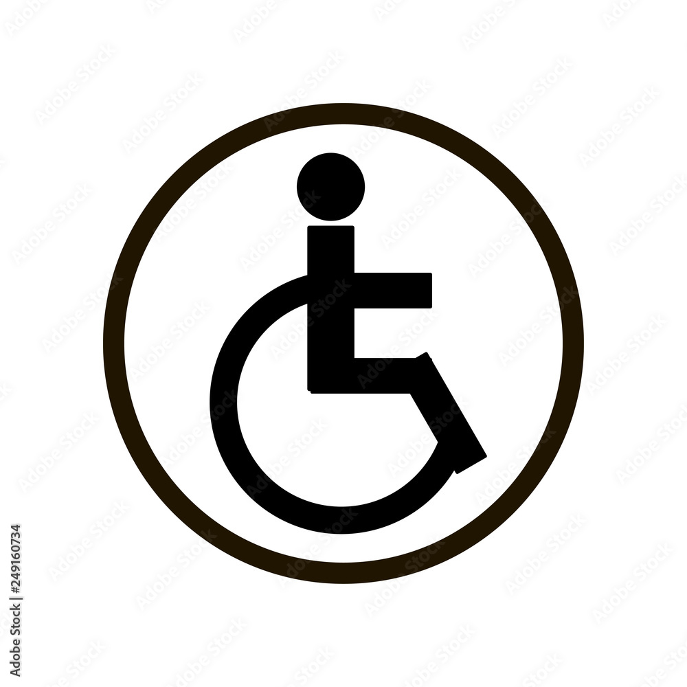 Simple sign with person on disabled carriage in circle isolated on white background Simple sign with person on disabled carriage in circle isolated on white background