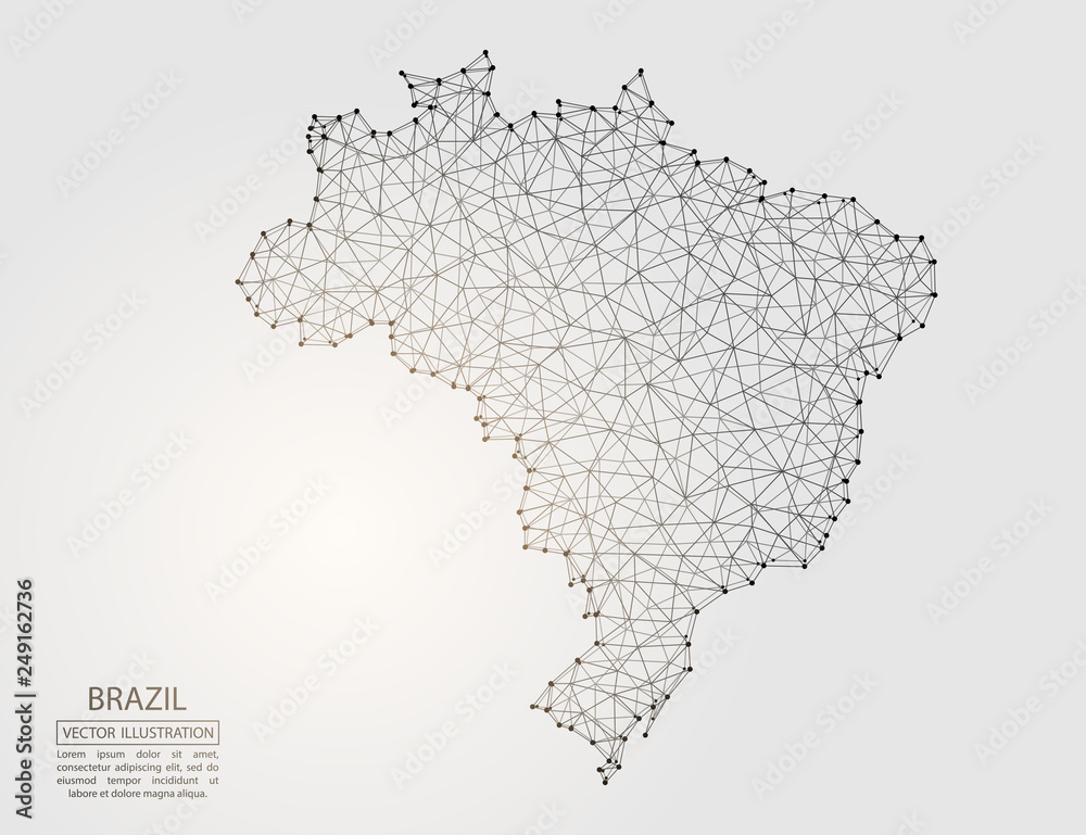 A map of Brazil consisting of 3D triangles, lines, points, and connections. Vector illustration of the EPS 10. A map of Brazil consisting of 3D triangles, lines, points, and connections. Vector illustration of the EPS 10.