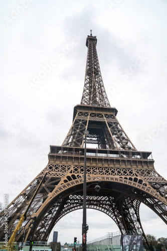 The Eiffel Tower in Paris shot against the sky