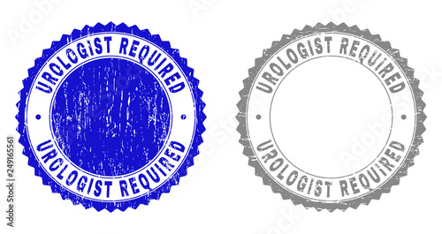 Grunge UROLOGIST REQUIRED stamp seals isolated on a white background. Rosette seals with grunge texture in blue and grey colors.