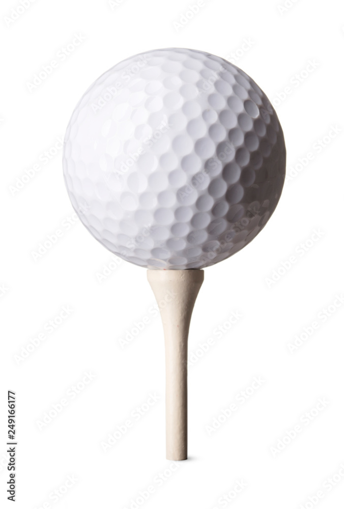 White golf ball on tee on white background White golf ball on tee on white background