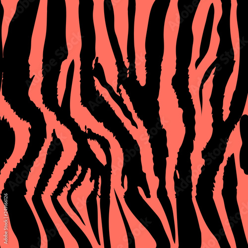 Background pattern texture tiger  and zebra stripe black jungle safari. Color trend palette. Living Coral color. Tiger and zebra  seamless pattern.