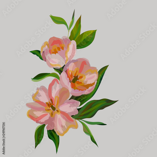 Spring flowers. Bright flowers on a monophonic background. Holiday card