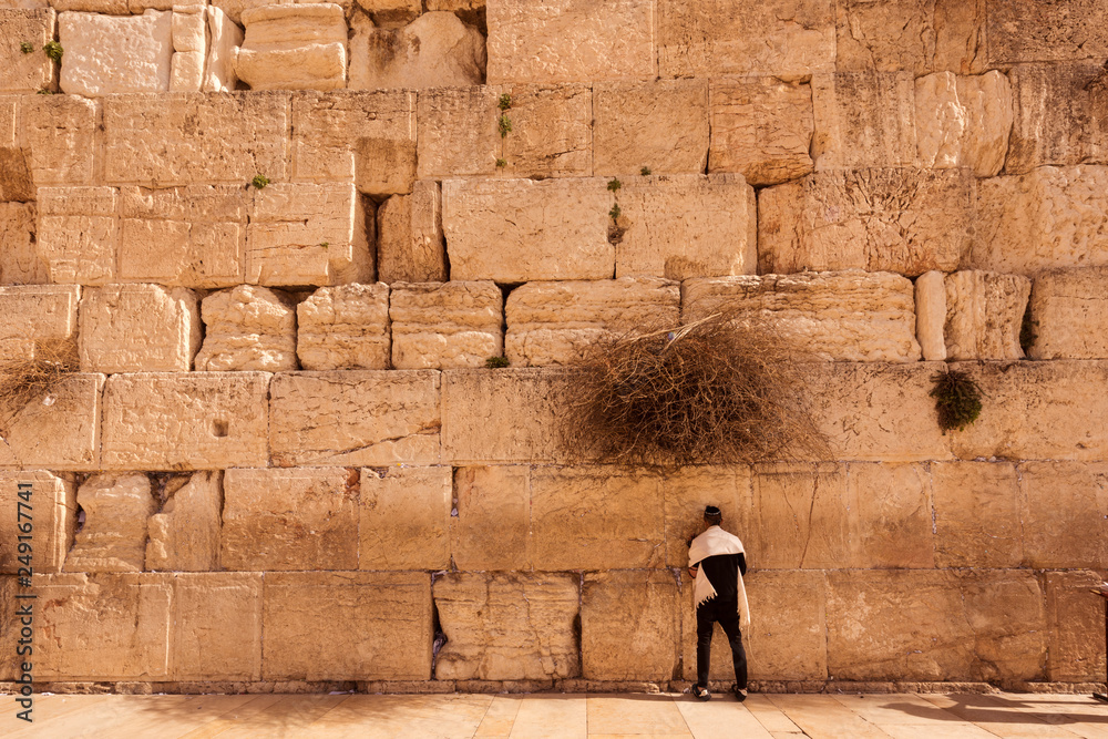 A Jew at the biblical Wailing Wall in Jerusalem, Israel, Middle East