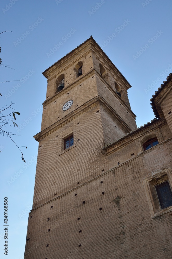 Brick bell tower in Granada, Spain