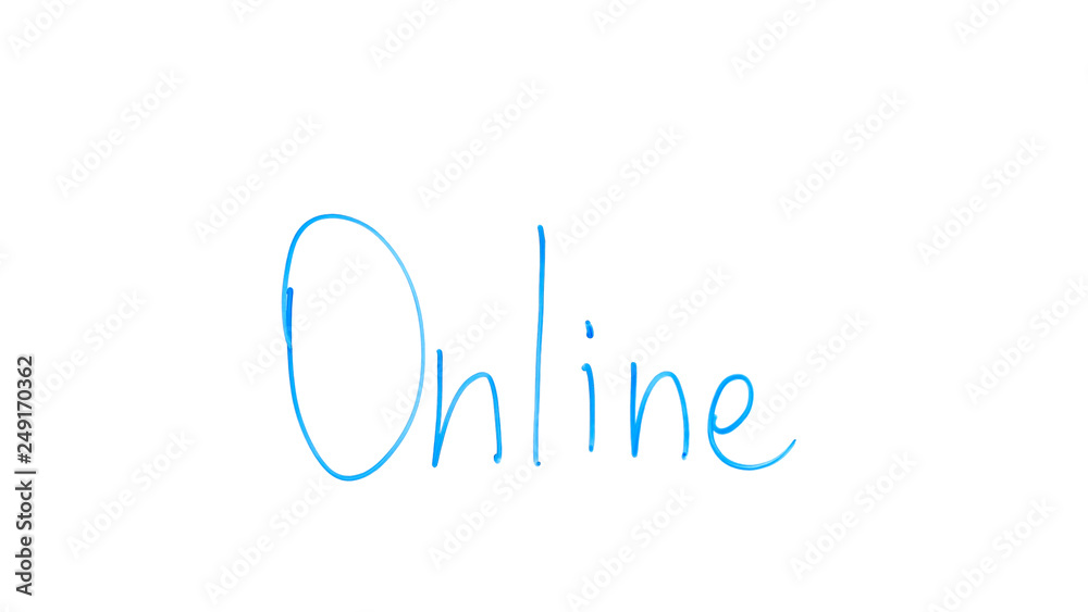 Online word written on glass, communication in social network, shopping sites Online word written on glass, communication in social network, shopping sites