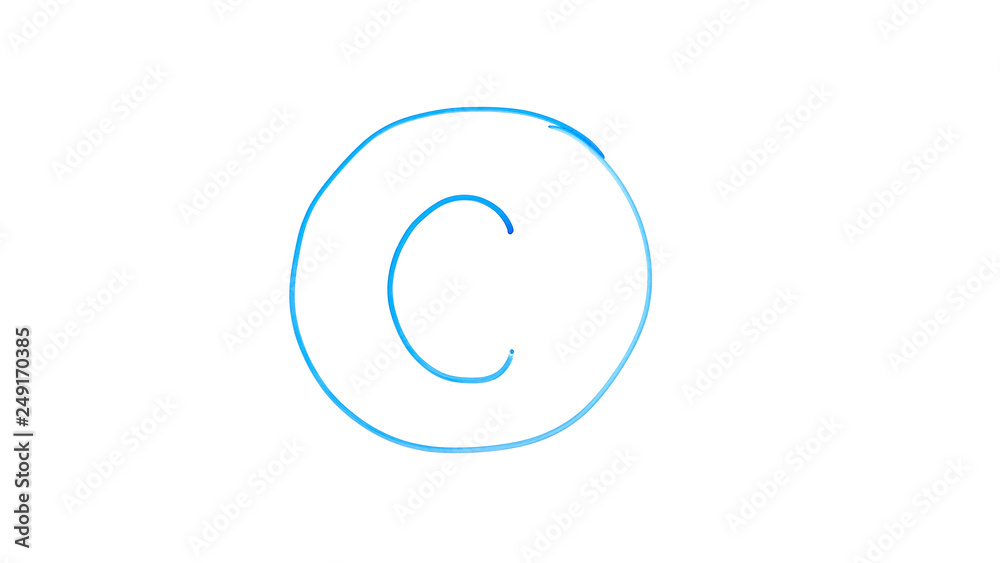 Copyright symbol, circled letter c written on glass, literary property under law Copyright symbol, circled letter c written on glass, literary property under law