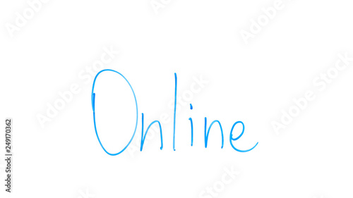 Online word written on glass, communication in social network, shopping sites