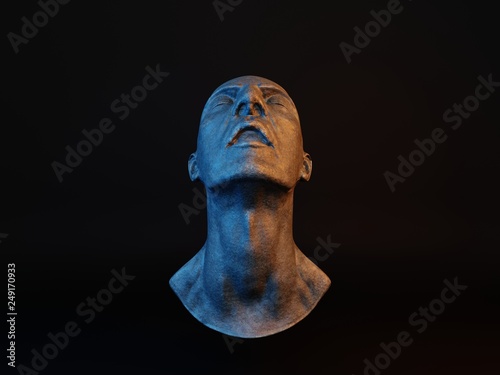 visualization of metal face sculpture 3D illustration