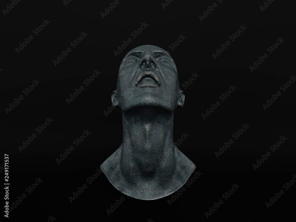 visualization of metal face sculpture 3D illustration visualization of metal face sculpture 3D illustration