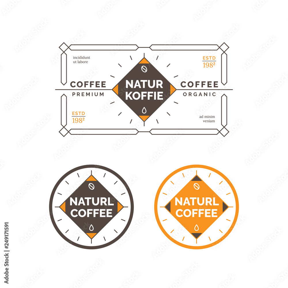 Obraz premium Minimal coffee label and badge. Vintage coffee badge and label. Vector emblem coffee design