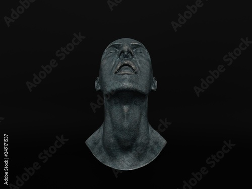 visualization of metal face sculpture 3D illustration