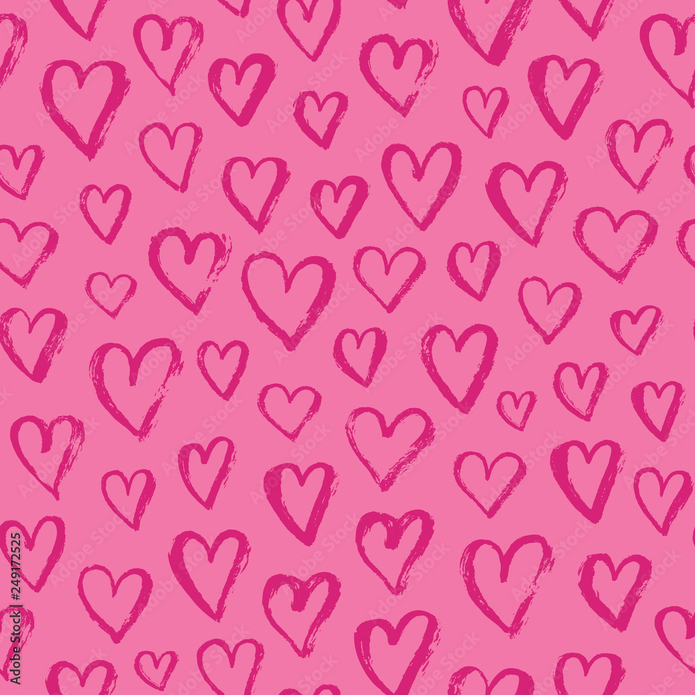 Vector fashion abstract seamless pattern with hearts on Happy Valentines Day. Cartoon doodle illustration background