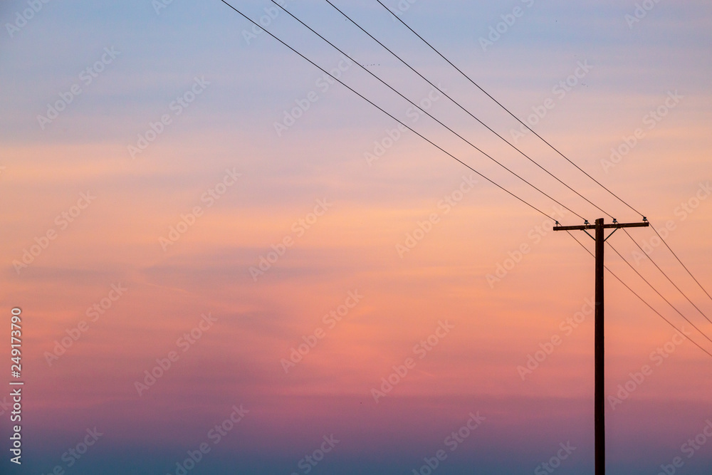 A Telegraph Pole at Sunset, in California