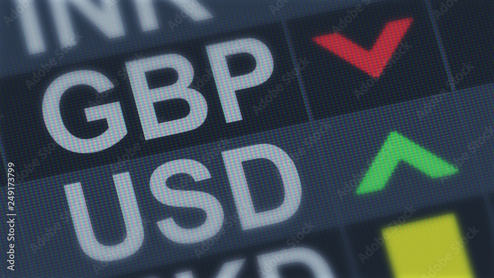 British pound falling, American dollar rising, exchange rate fluctuation, screen