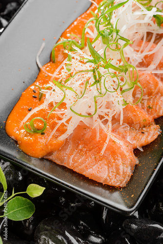 Close up on salmon sashimi