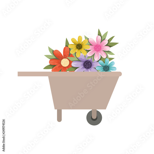 wheelbarrow of wooden with flowers icon