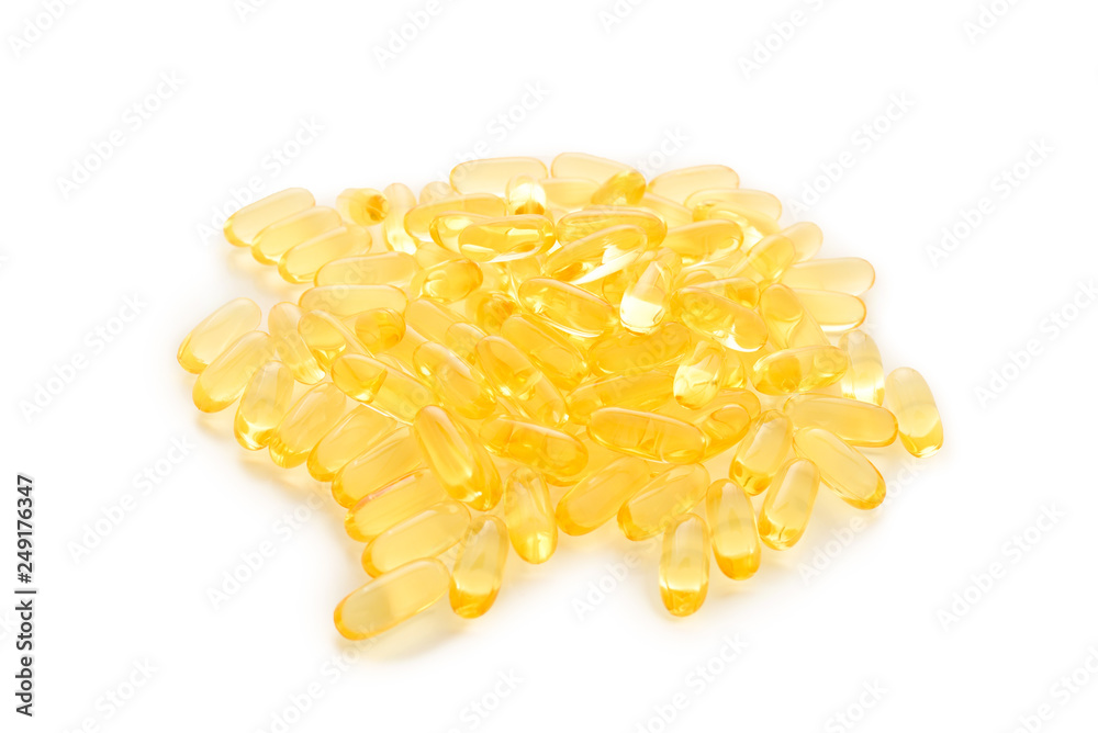 Fish oil pills isolated on white background.