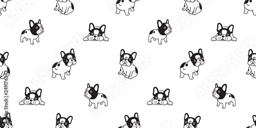 Dog seamless pattern french bulldog vector scarf isolated cartoon repeat wallpaper tile background illustration