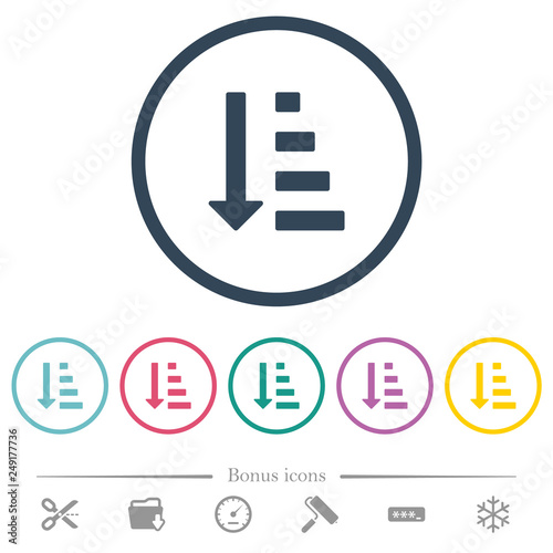 Ascending ordered list mode flat color icons in round outlines