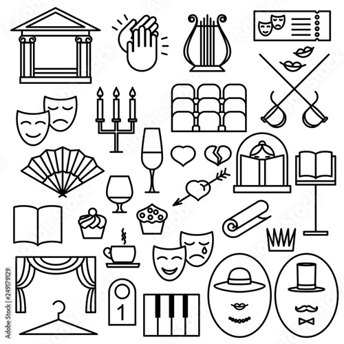 drama theatre, set of linear icons. vector illustration.