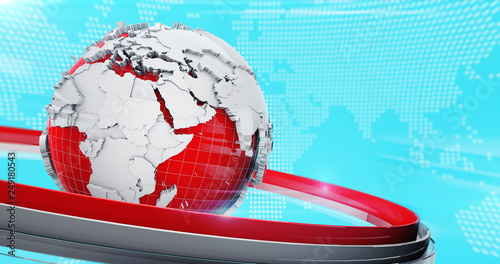 3D globe with white continents and a red ocean