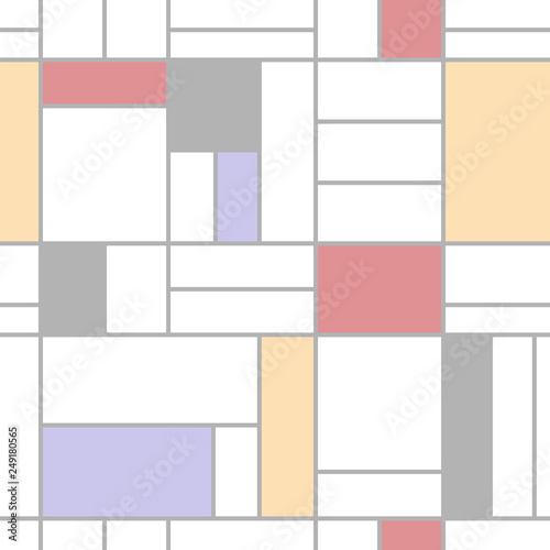 Abstract geometric colorful seamless pattern. Mondrian style. Vector illustration. Mosaic Piet Mondrian emulation.