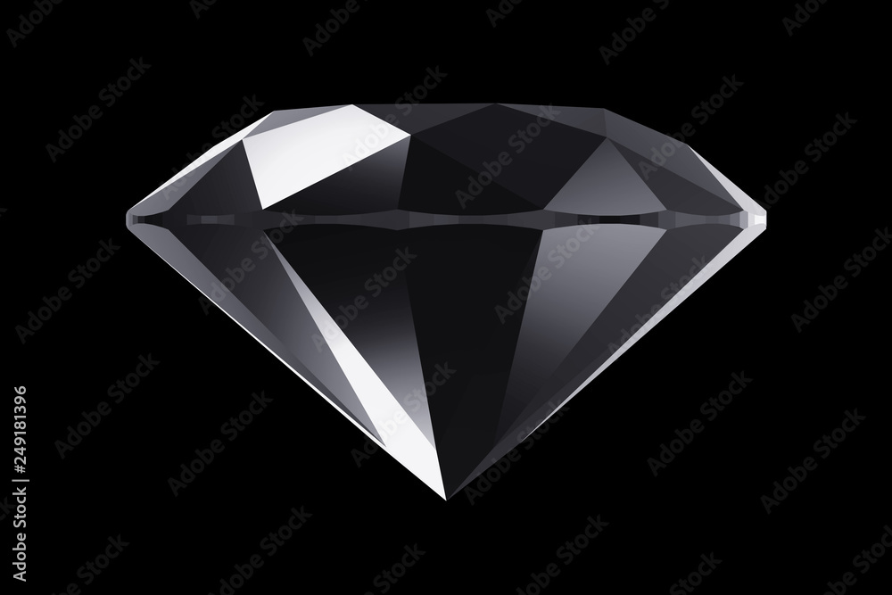Symbolic black diamond, side view isolated on black background. Symbolic black diamond, side view isolated on black background.
