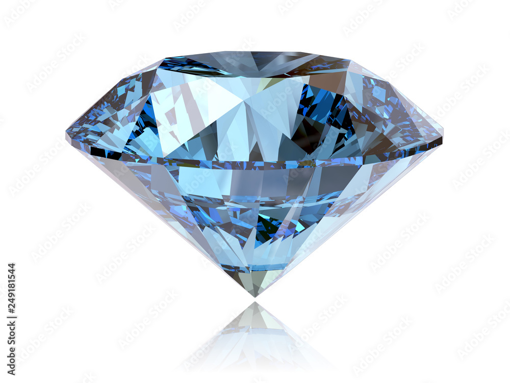 Big fancy cut blue diamond side view isolated on white background - obrazy, fototapety, plakaty 