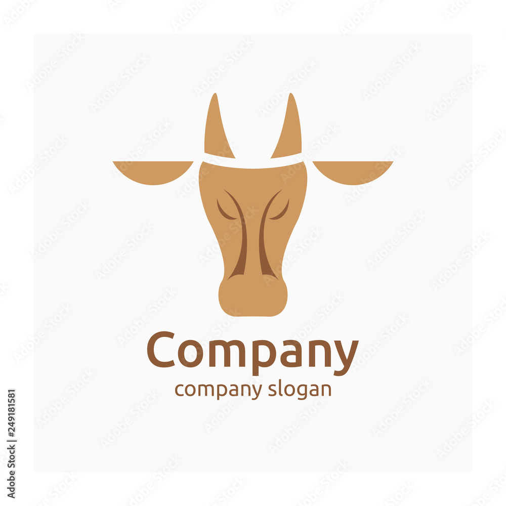 Company logo with cow. Symbol for cattle company. Agricultural or dairy  sign. Vector logo for farm products. Farm animal. Icon for cattle raising  business. Brown logotype for animal husbandry company Stock Vector |