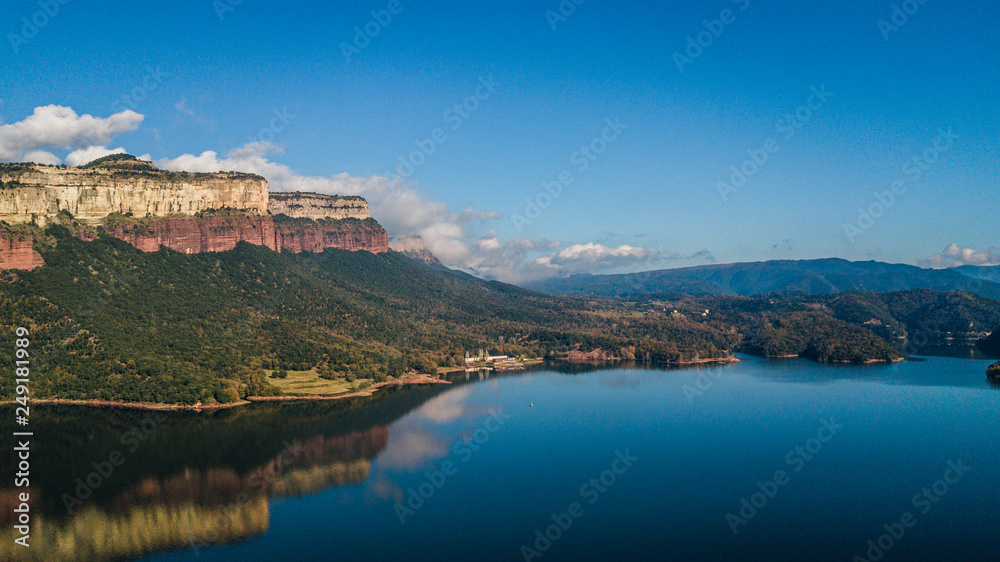 Beautiful spanish landscape: sheer cliffs above Sau Reservoir near Tavertet in Catalonia