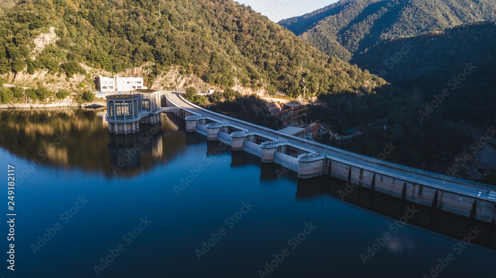 Dam of the Sau Reservoir in the Province of Girona, Catalonia, Spain. Sau Reservoir (Province of Osona, Catalonia, Spain). Dam of the Sau Reservoir in the Province of Girona, Catalonia, Spain. Sau Reservoir (Province of Osona, Catalonia, Spain).