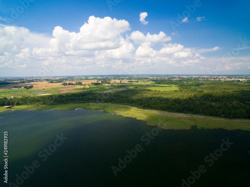Aerial view of Mamry Lake shore, Mazury, Poland