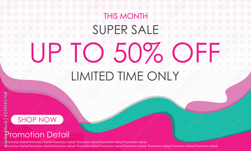 Super Sale Banner Template Discount Up To 50%. Poster Design Template. Vector Illustration