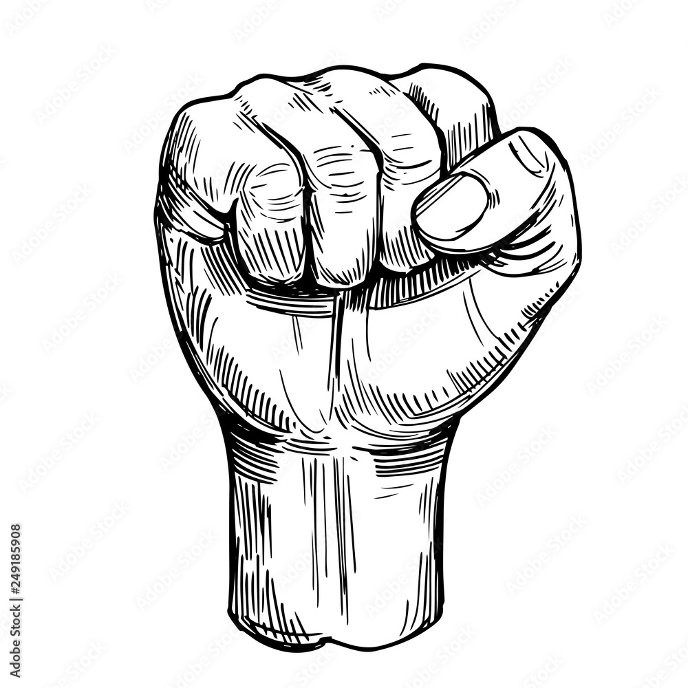 Sketch of raised fist. Hand drawn illustration converted to vector