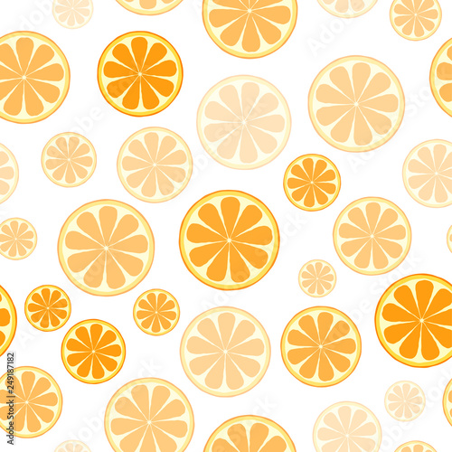 Seamless pattern with sliced oranges. Background for textile, kitchen dish and wrapping paper.