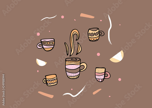 Poster template with coffee mugs. Vector design.