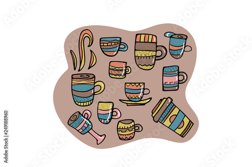 Poster template with coffee mugs. Vector design.
