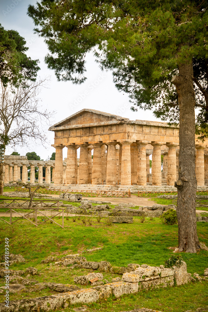Old ruins of Neptune Temple in paestum, Italy