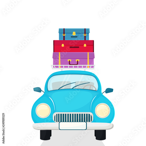 Passenger car with suitcases on the roof