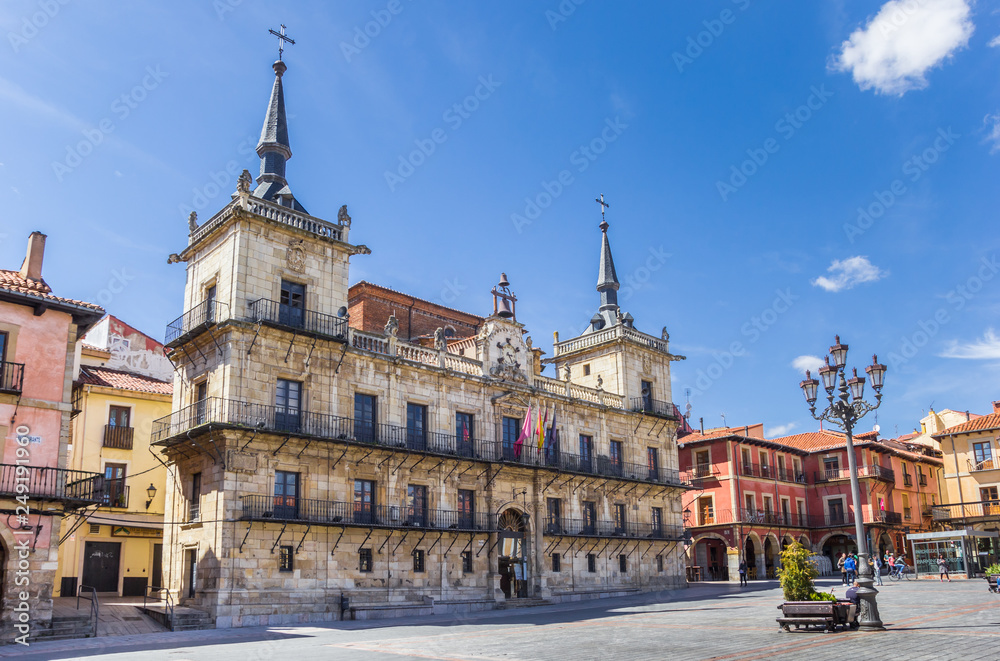 Town hall at the Plaza Mayor of Leon, Spain