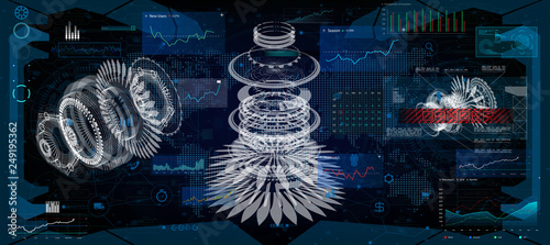 HUD UI for app. Futuristic user interface FUI and Infographic elements. Abstract virtual graphic touch user interface. UI hud infographic interface screen monitor radar set web elements. Mechanisms